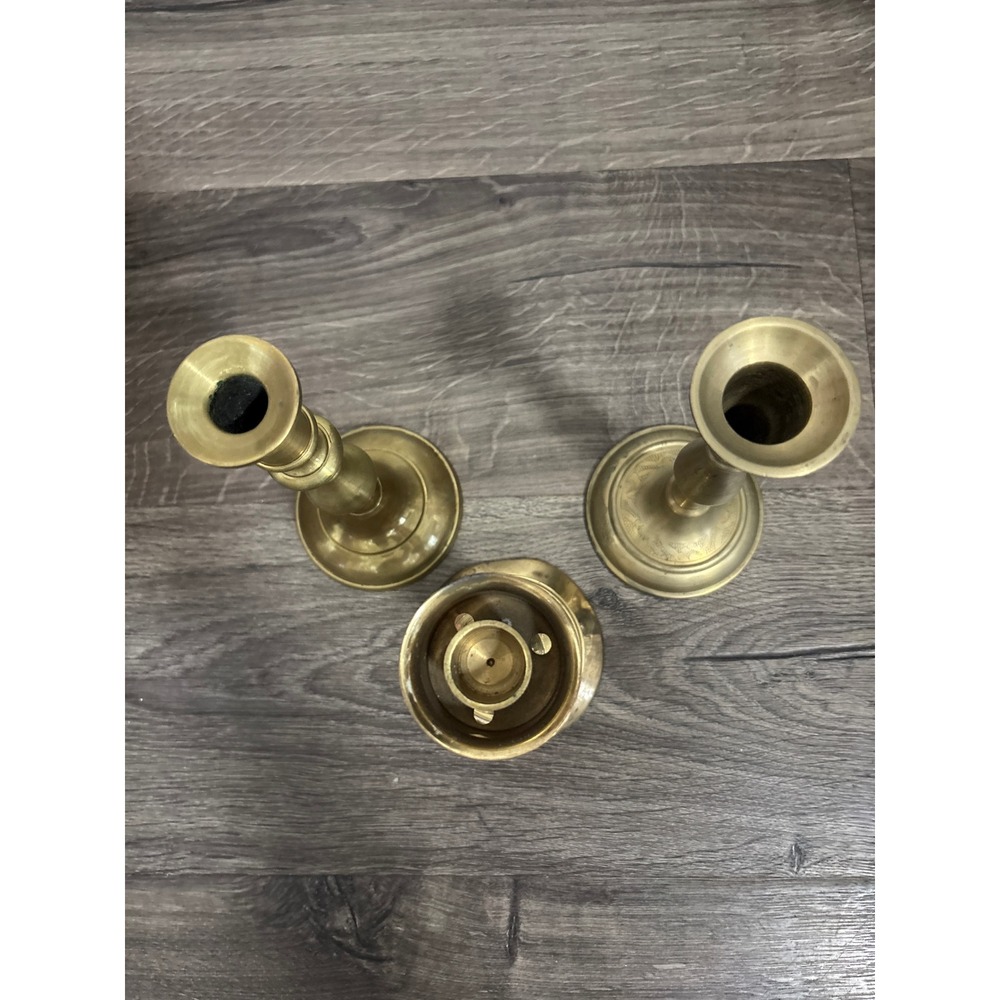 3 Vintage Solid‎ Brass Candlesticks Holders Ornate Elegant Taper Mid Century - Picture 2 of 5